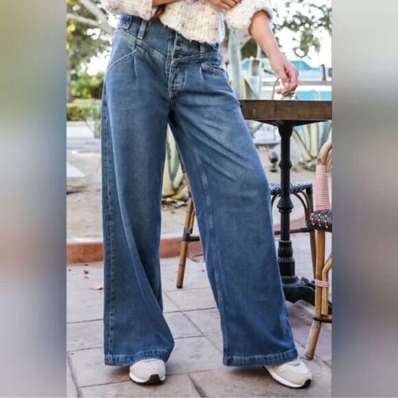 Free People Care Super Sweeper Wide Leg Flood Jeans - Picture 3 of 3